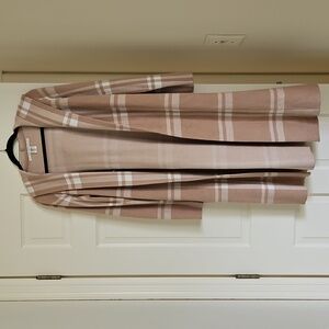 Neutral Plaid Hooded Long Cardigan Sweater